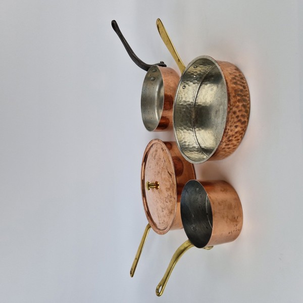 Kopparkastruller och traktörpannor, 4 st